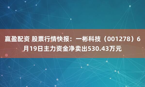 赢盈配资 股票行情快报：一彬科技（001278）6月19日主力资金净卖出530.43万元