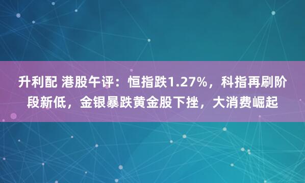 升利配 港股午评：恒指跌1.27%，科指再刷阶段新低，金银暴跌黄金股下挫，大消费崛起